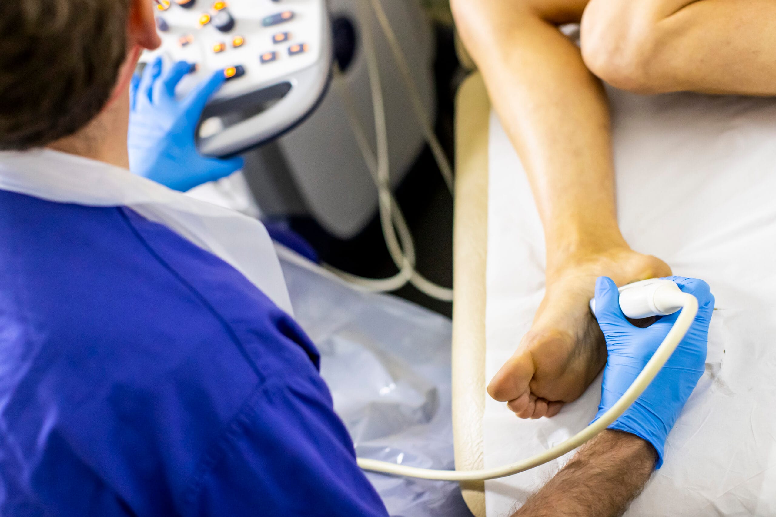 Close up of clinician scanning patient's foot
